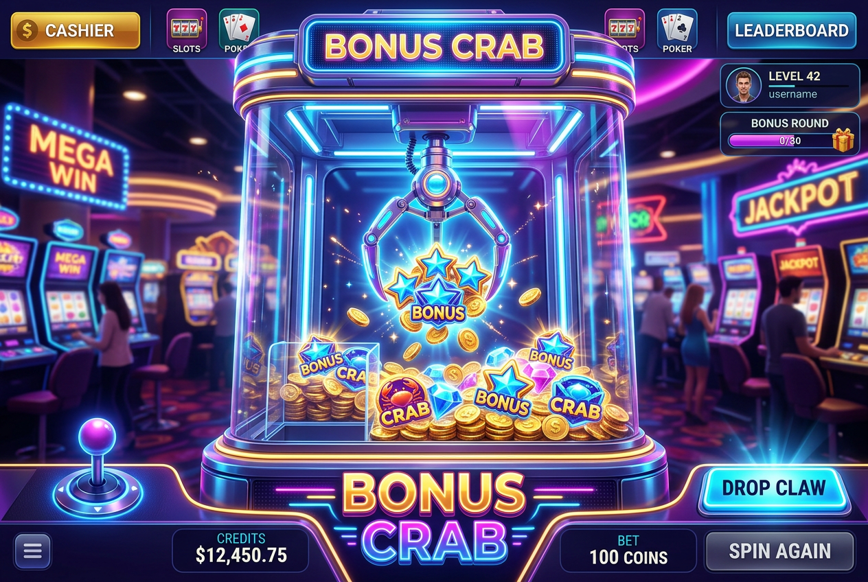 Wirtualna maszyna Bonus Crab w interfejsie kasyna online z nagrodami i efektami 3D